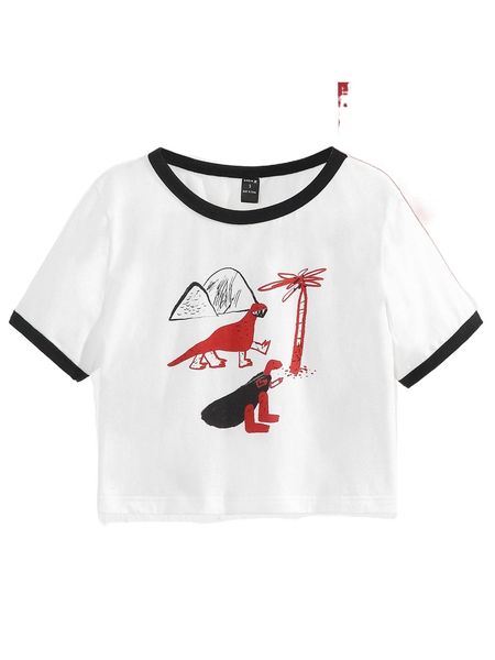 

x neko jiang cartoon graphic contrast binding tee v8ra#, White