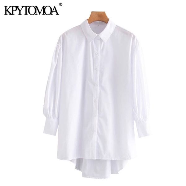 

kpytomoa women fashion button-up loose irregular blouses vintage lapel collar long sleeve female shirts chic 210308, White