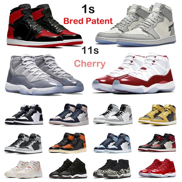

2022 1 men women basketball shoes 1s bred patent university blue digital pink 11s cool grey cherry mens trainers sports sneakers