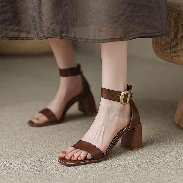 

sandals summer line with thick heel sandals women's simple bag leaky toe thick heel ankle trip strap kp5t, Black