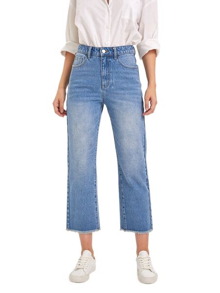 

high waist raw hem straight leg jeans d04p#, Blue