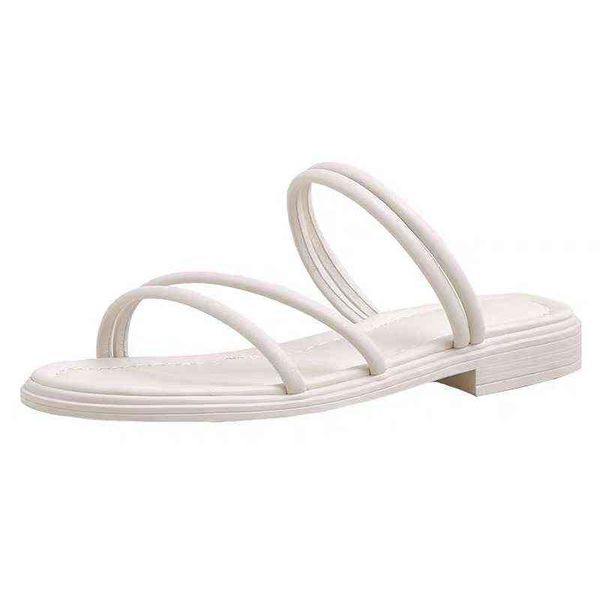 

sandals slippers high heels 2022 summer new korean version womens flat bottom roman sandal collage style slides women shoes 220704, Black