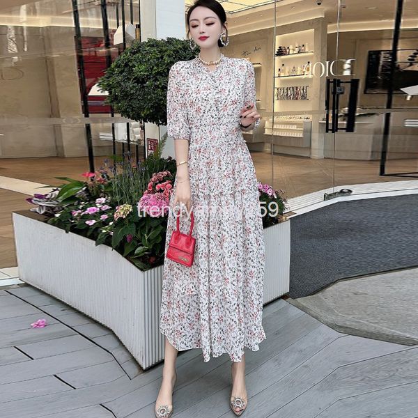

casual dresses spring and summer women's wear round neck medium sleeve small floral print fashion bohemian dress, Black;gray