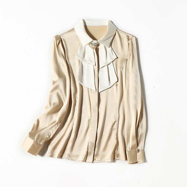 

women's blouses & shirts autumn and winter high-end women's wear silk leisure mulberry satin shirt women sf11, White