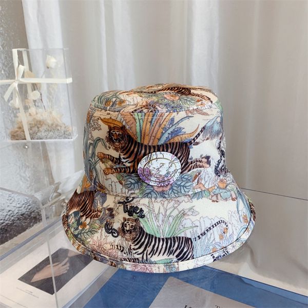 

22 designer mens women animal print tiger canvas bucket hat sun hat gorras sports cap, Blue;gray