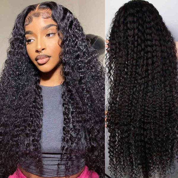 Nxy Hair Wigs Kinky Curly Human Ship Deep Deep Wave Transparent Frontal для женщин Natura Brazilian 220609