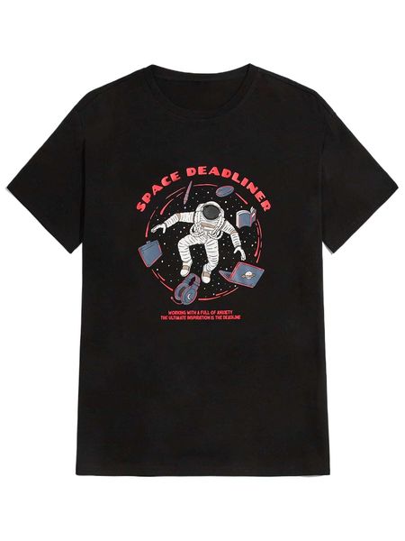 

romwe x movinkgraphic guys spaceman letter graphic tee o3lt#, White;black