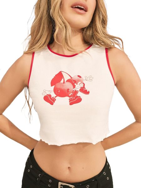 

x shan z and friends cartoon graphic contrast binding tank 25gj#, White