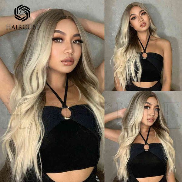 

style women's dyed white gold medium split curly wig wigs high temperature silk material 220527, Black