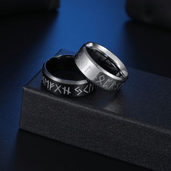 

men ring stainless steel fashion style double letter rune words odin norse viking amulet retro rings jewelry 220719, Silver