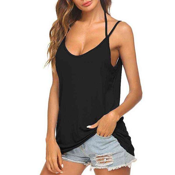 2020 Tank Tank Mulheres Verão Camisoles Casual Tops Tops T-shirt Spaghetti Strap Solta Colete Feminino Camis Moda Casual Tops G220414