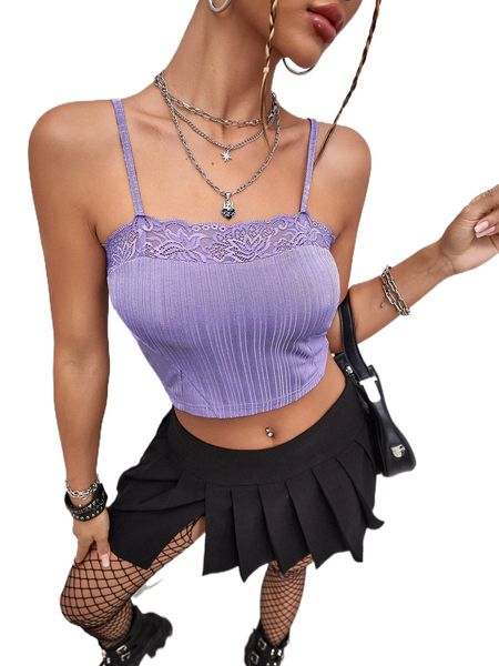 

contrast lace crop cami g3yu#, White