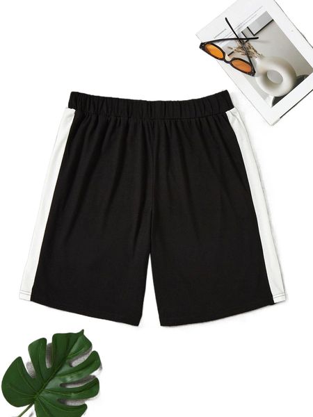 

men contrast side seam shorts 1161#, White;black