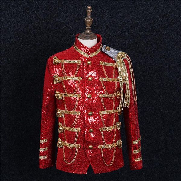 Jackets masculinos vestuário masculino cantores homens pretos red prata lantejacho figuril trajes de boates bares dj dança roupas xs-5xlmen's