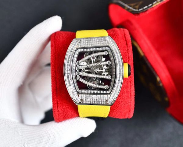 

men watches diamond watch carbon fiber case tourbillon automatic movement watches waterproof 50m sapphire glass 51-43-15mm, Slivery;brown