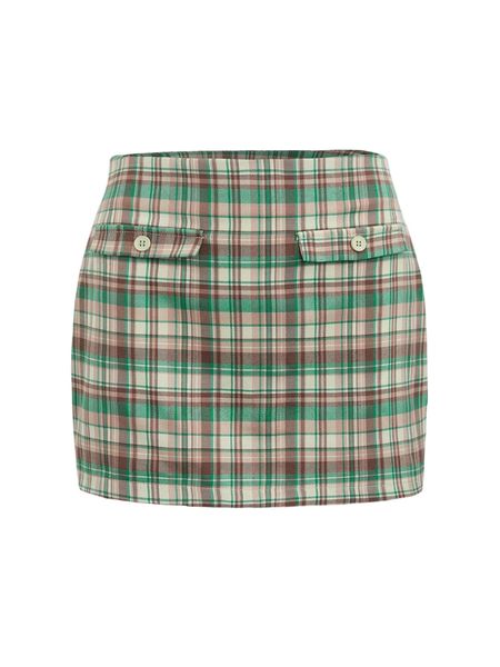 

plaid print flap detail skirt f6j5#, Black
