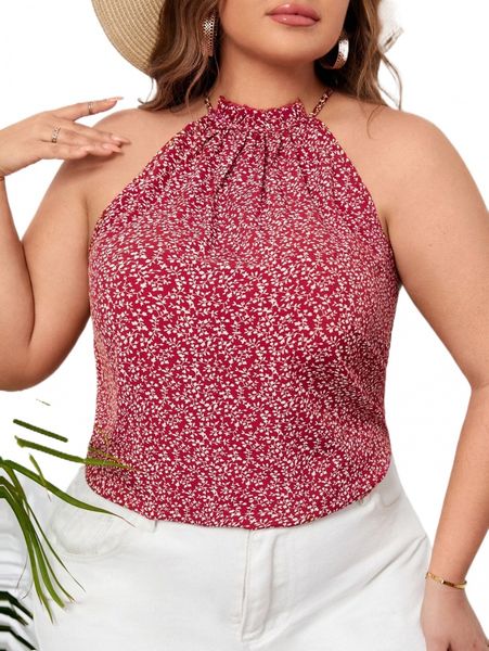 

plus ditsy floral ruched blouse n7pk#, Black