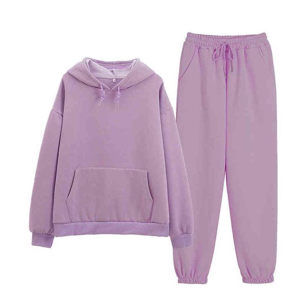 

women couple hoodies pants set sweatshirt cotton tracksuit sports sweatshirt 2021 winter autumn japanese casual loose jumper t220726, Gray