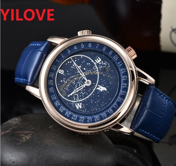 Homens feminino Lua Sky Wristwatches de 42 mm de alta qualidade funcional total Japão Bracelet Sapphire Glass Genuine Leather Wristwatch Stopwatch Gifts