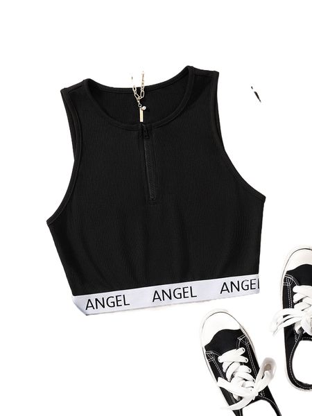 

letter tape half zip tank y4je#, White