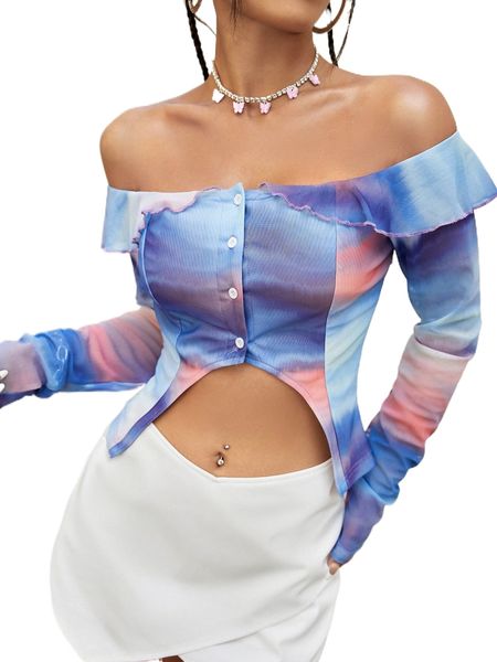 

t.ie d.ye o.ff s.houlder a.symmetrical hem t.op 45bj#, White