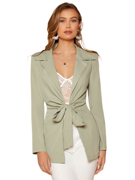 

tie front lapel neck blazer p140#, White