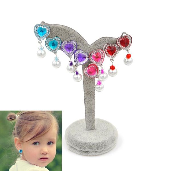 Parafuso de clipe para trás 1 par de brincos de menina de bebê sem piercing imitando pérola crianças crianças joias de cristal fofas
