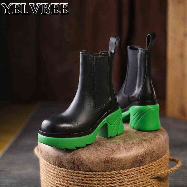 

boot gladiator motorcycle women 2022 new winter high heel chunky shoe pu leather casual knee warm sport designer bota 220805, Black