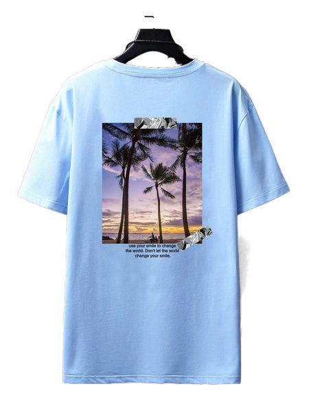 

men palm tree & slogan graphic tee m8ea#, White;black