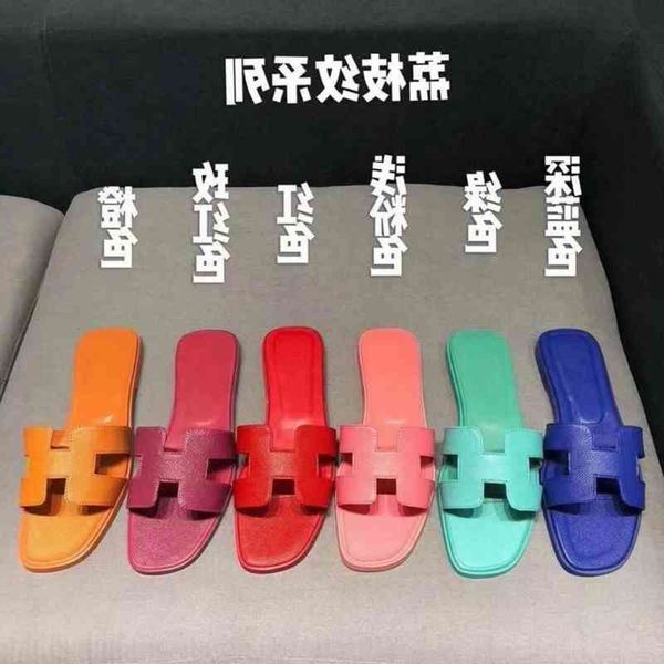 

designer herme slippers h slippers for women to wear in summer 2022 new fashion diamond flat bottomed htype sandals leather beach f have log, Black