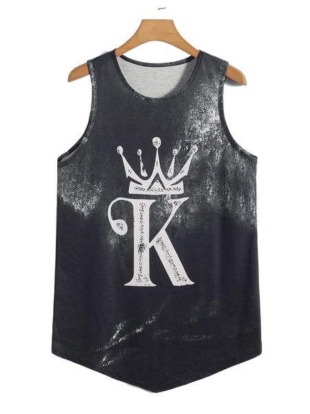 

men crown & letter graphic bandana hem tank z3zs#, White;black