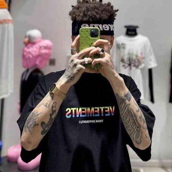 

vetements weimeng designer ss21 early spring show rainbow letter print short sleeve summer trendsetter, White;black