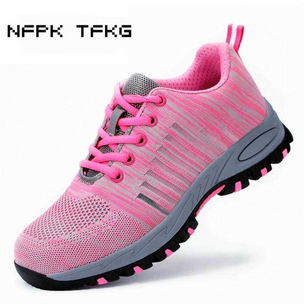 

boots women's fashion plus size breathable steel toe covers work safety shoes building site worker dress non-slip security low, Black