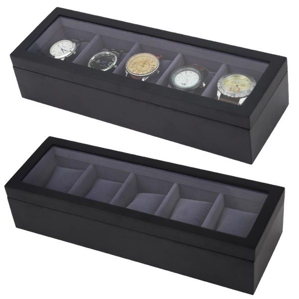 

watch boxes & cases 5 grids wooden case casing for hours sheath box, Black;blue