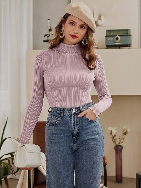 

simplee turtleneck rib-knit slim sweater r4ro#, White;black