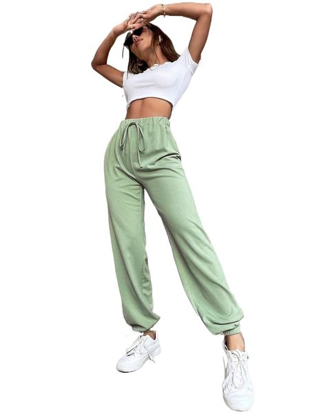 

tie front solid sweatpants n1re#, Black;white