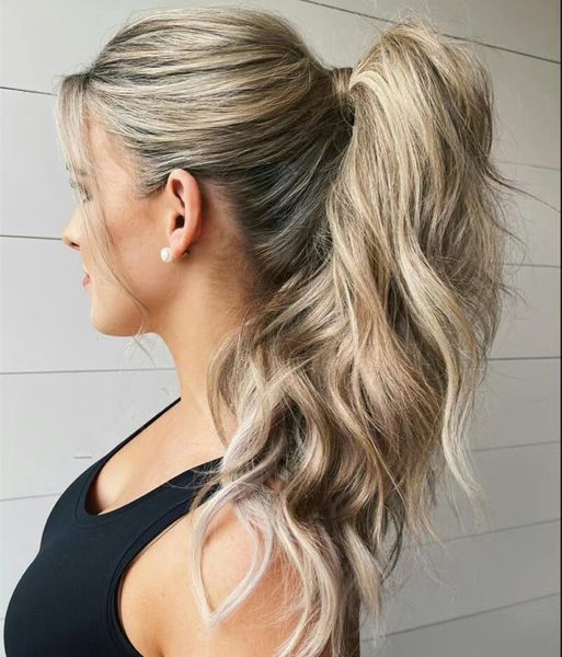 

salt pepper human gray body wave ponytail hairpiece 120g brazilian remy grey puff bun for natural hair silver gorgeous natural looking women, Black