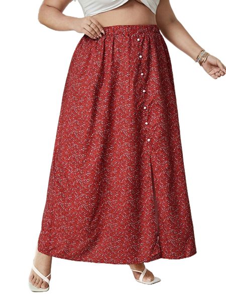 

plus ditsy floral button front skirt e0nz#, Black
