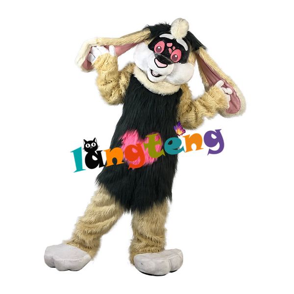

mascot doll costume 962 long fur brown rabbit mascot costume suit party dress outfit clothing, Red;yellow