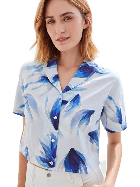 

motf premium linen boxed printed blouse 92cm#, White
