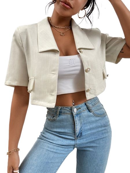 

flap detail crop blazer l2ra#, White