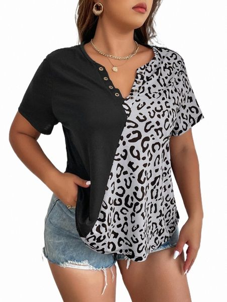 

plus leopard print tee l8so#, Black