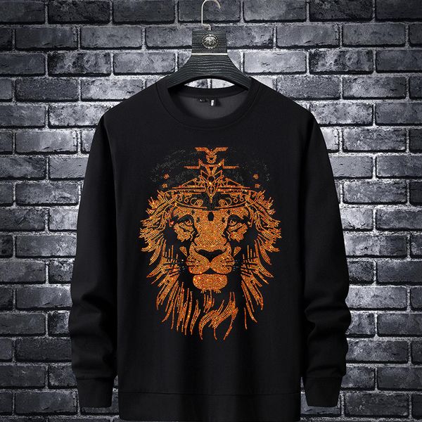 

men's hoodies & sweatshirts designer new spring and autumn men's sweater long sleeve lion diamond trend youth t-shirt slim bottome, Black