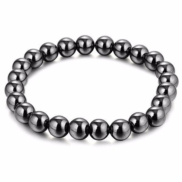 Bracciale per terapia magnetica con perline a sfera in ematite nera da 8 mm. Bracciale in pietra magnetica per alleviare l'artrite, mal di testa, gioielli per alleviare lo stress