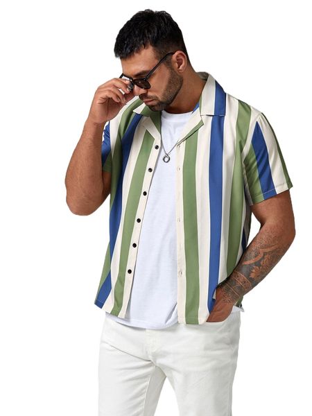 

extended sizes men vertical striped shirt u8ak#, White;black
