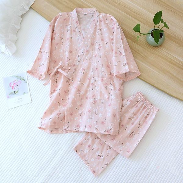 

kimono pajamas women spring and sleepwears summer lovely japanese cotton gauze long sleeved, Black;red
