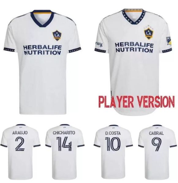 

chicharito 2022 2023 los angeles la galaxy mls soccer jersey home white 22/23 douglas costa alvarez joveljic grandsir cabral football shirt, Black;yellow