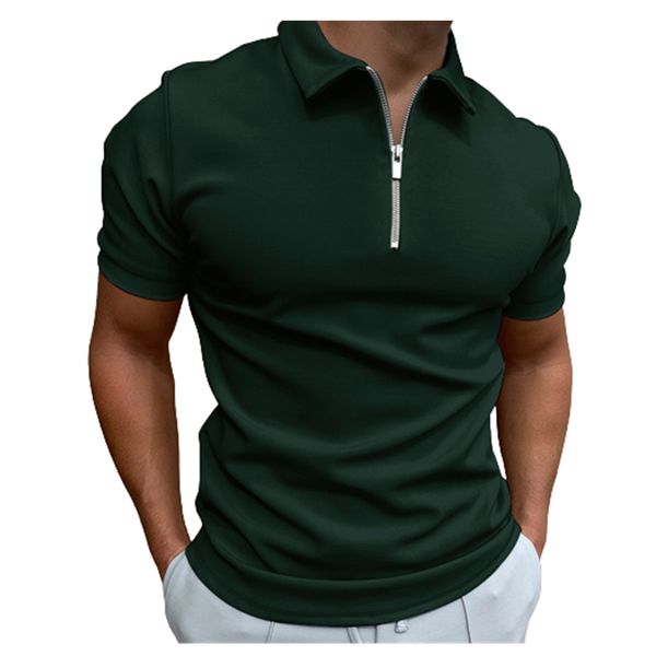 

2022 summer solid color golf polos t-shirt for men slim fit zipper lapel short sleeve casual fitting polo tshirt sal678151836785, White;black