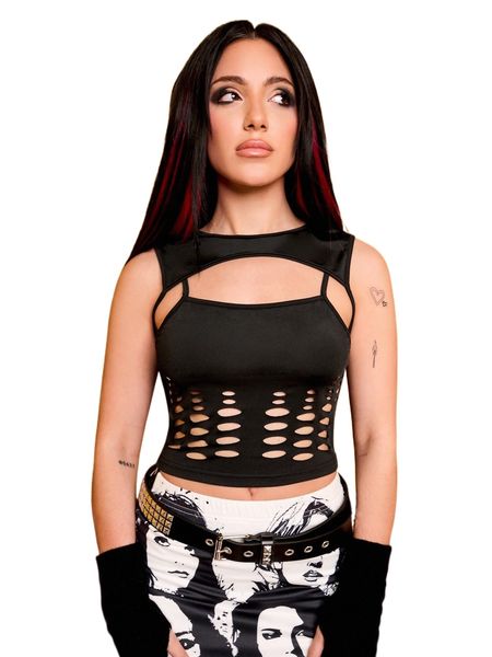 

x niki demar hollow out 2 in 1 tank s129#, White