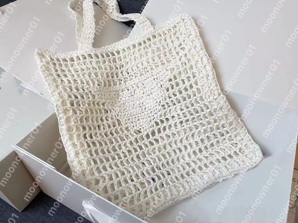 

designer handbags raffia fiber tote bag summer solid color shopping bags embroidered logo luxury casual bag for women grid shaped woven bag